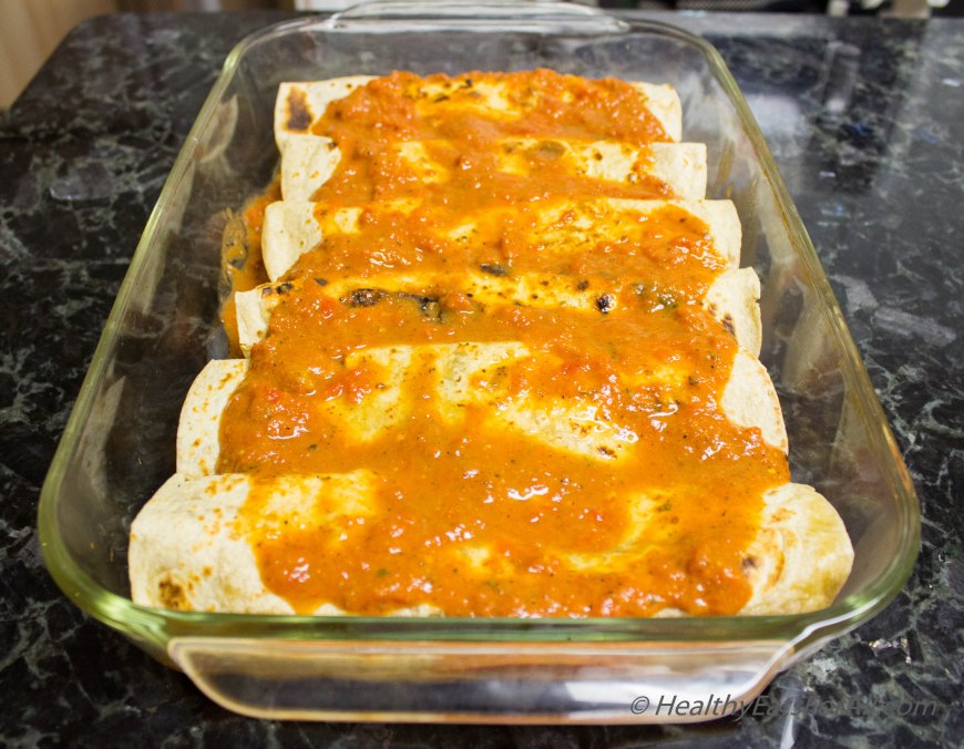 Bean Burrito Enchilada with Mexican Rice-17