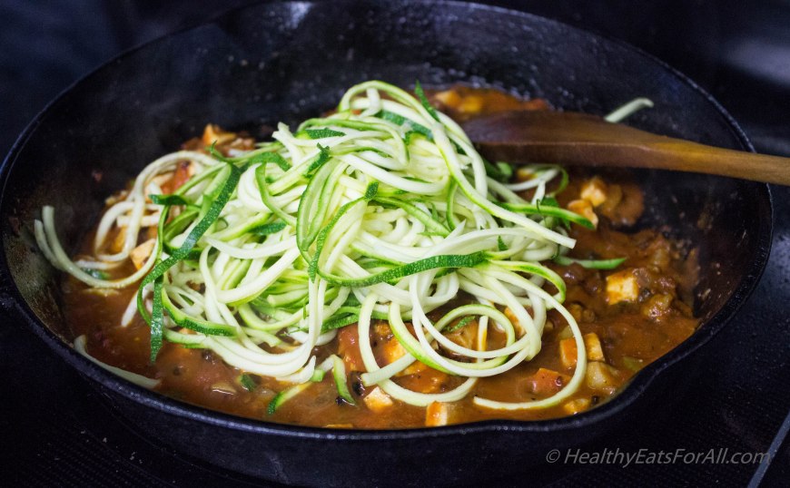 Vegan Zucchini Spaghetti with Mushroom Tofu Sauce-15